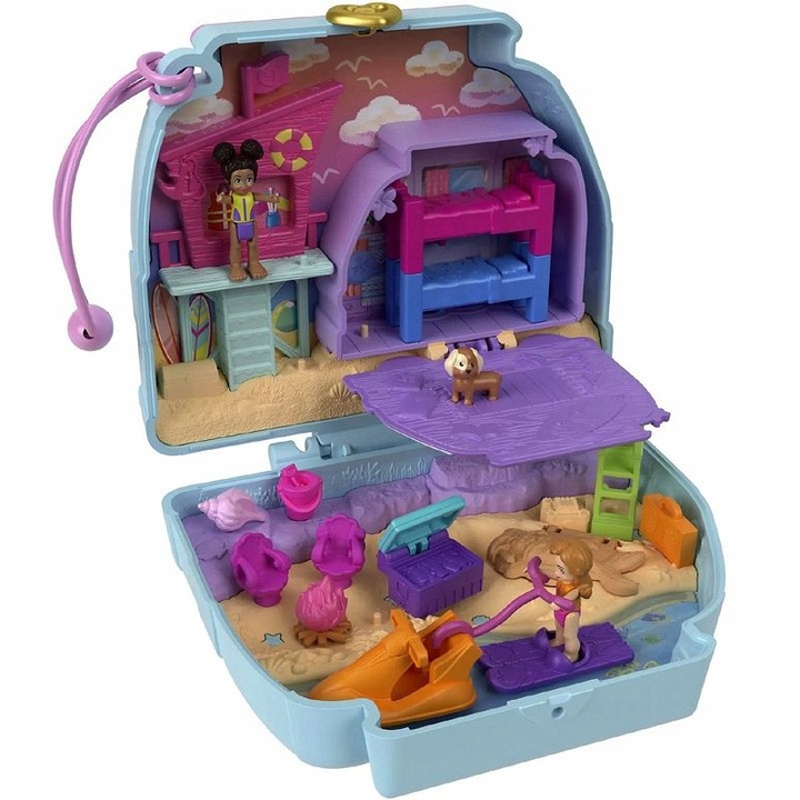 ZESTAW KOMPAKTOWY POLLY POCKET PLAŻOWY PIESEK MINIVAN plus LALKI I DODATKI