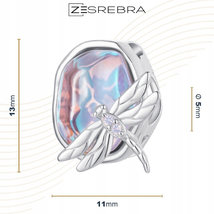 CHARMS WAŻKA NA KAMIENIU OPAL srebro pr 925 koralik ZAWIESZKA SREBRNA BEADS