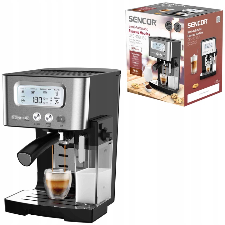 Automatyczny ekspres ciśnieniowy kolbowy 1450W 15 bar Sencor SES4090SS