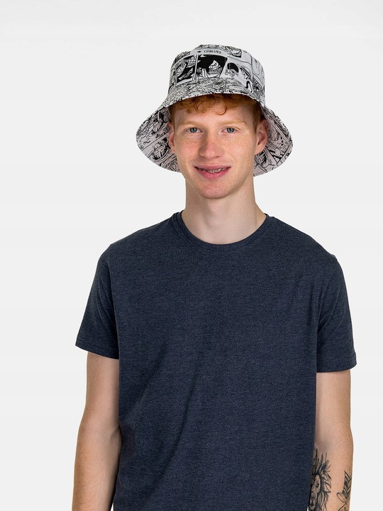 BUCKET HAT młodzieżowa czapka KAPELUSZ RYBACKI komiks bawełniany biały