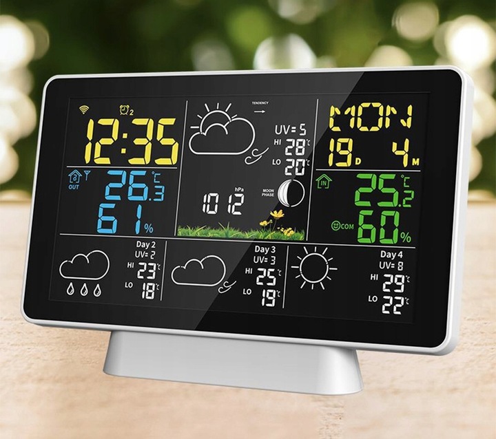 STACJA POGODOWA METEOROLOGICZNA WIFI 3 CZUJNIKI BUDZIK UV hPa TEMP