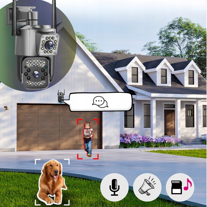 PODWÓJNA KAMERA WIFI IP ZEWNĘTRZNA OBROTOWA 2K ŚLEDZENIE 4MPX DOŚWIETLENIE