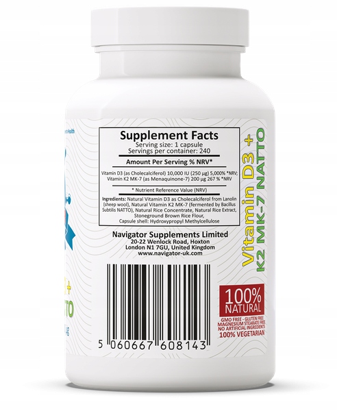 NAVIGATOR Witamina D3 10 000 IU +Witamina K2 MK-7 200micg 240kaps