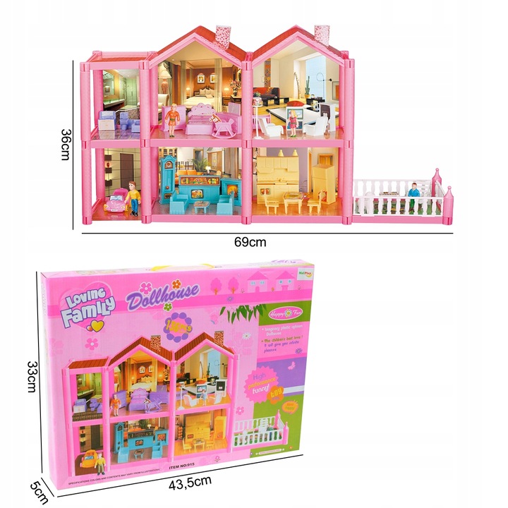 DOMEK DLA LALEK WILLA RÓZOWA MEBLE LALKI LALECZKI TARAS SAMOCHÓD DO ZABAWY