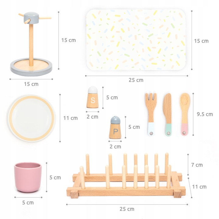 UMU Zestaw naczyń drewnianych dla dzieci 28 szt.