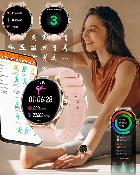 SMARTWATCH DAMSKI Z FUNKCJA ROZMOWY SPORT PULS POMIARY MENU PL SMART WATCH