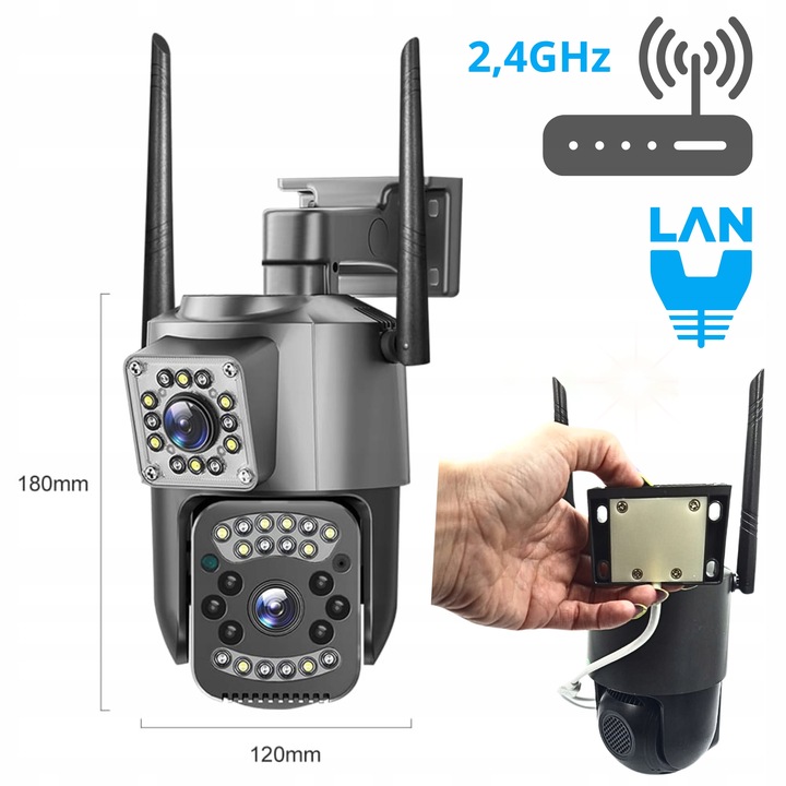 PODWÓJNA KAMERA WIFI IP ZEWNĘTRZNA OBROTOWA 2K ŚLEDZENIE 4MPX DOŚWIETLENIE