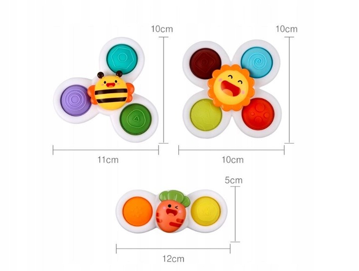 FIDGET SPINNER Z PRZYSSAWKĄ SENSORYCZNY OBROTOWY GRZECHOTKA KĄPIEL 3 SZTUKI