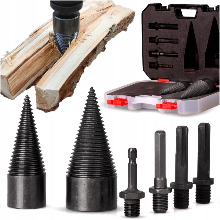 ZESTAW ŚWIDRÓW DO ŁUPANIA DREWNA WIERTŁA STOŻEK x2 ROZŁUPYWANIA SZCZYPANIA