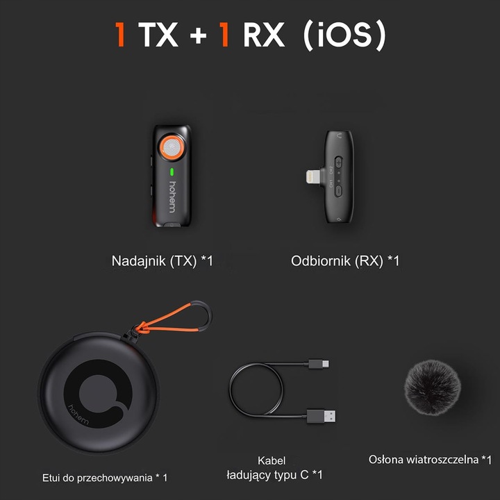 Mikrofon bezprzewodowy Hohem Lavalier Mic-01 (1 TX + 1 RX) Czarny Lightning