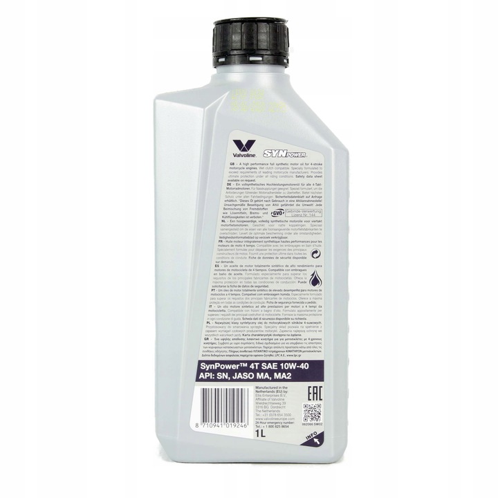 VALVOLINE 10W-40 4T SYNPOWER 1L