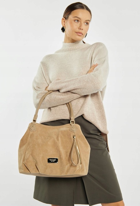 Monnari Torba Worek Luźna Torebka Zamszowa Miękka Shopperka Na Ramię