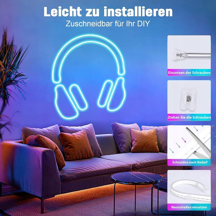 5m Taśma LED RGBIC NEON FLEX 5050 Aplikacja Bluetooth Pilot Zasilacz