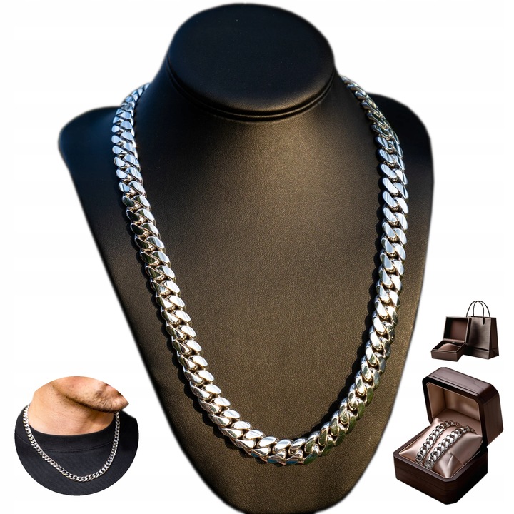 Łańcuszek Naszyjnik Męski Srebrny Gruby 9mm Łańcuch Na Prezent Kubański