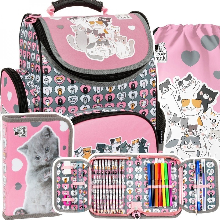 TORNISTER SZKOLNY DLA DZIEWCZYNKI Z KOTKAMI CLEO & FRANK KOTKI 3 części