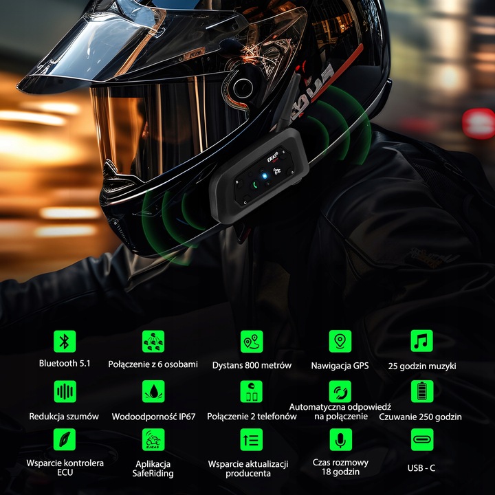 INTERKOM INTERCOM MOTOCYKLOWY EJEAS V6 PRO+ NOWA WERSJA 2024 1200M
