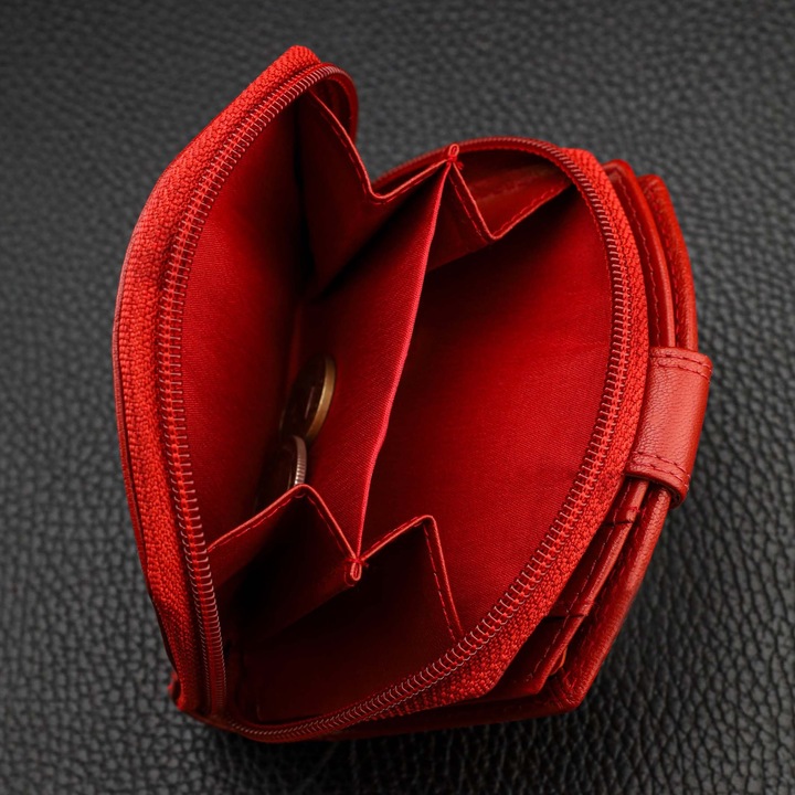 Portfel Damski Skórzany STEVENS Mały Czerwony Zapinany Portmonetka RFID