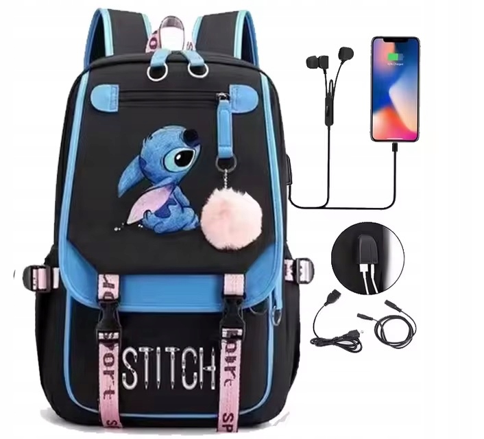 Plecak Tornister Stitch wielokomorowy port USB,4 5 6 klasa SUPER JAKOŚĆ