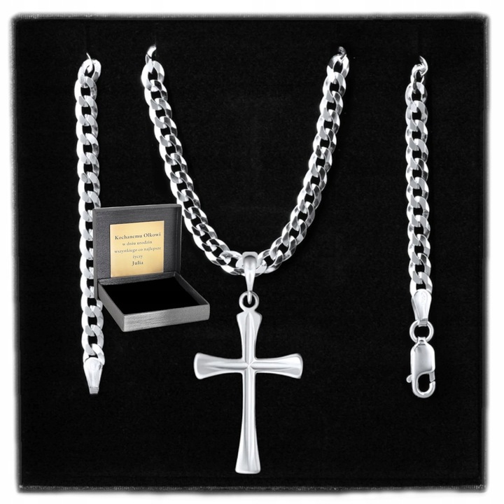 ŁAŃCUSZEK SREBRNY 925 PANCERKA Z KRZYŻYKIEM MĘSKI 3,8 MM. GRAWER GRATIS