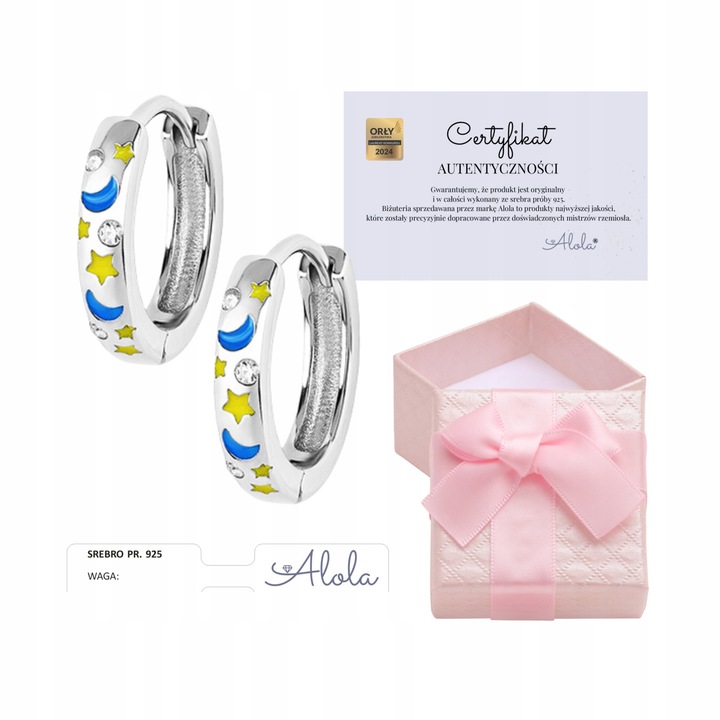Srebrne kolczyki kółeczka dla dziewczynki dzieci zatrzask srebro rodowane