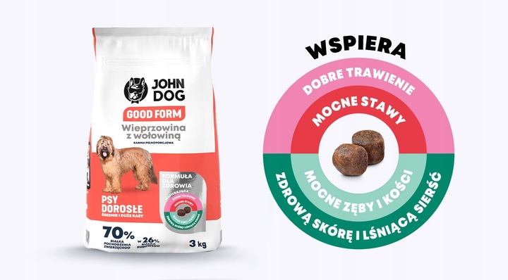 John Dog GOOD FORM ADULT Wieprzowina z Wołowiną 3kg Średnie i Duże Rasy