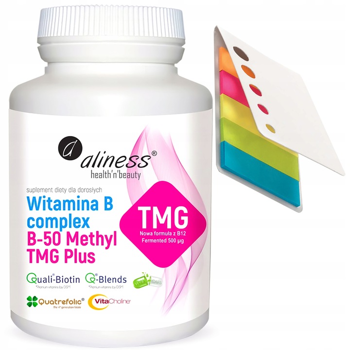 Aliness Witamina B Complex B-50 METHYL TMG PLUS STRES PAMIĘĆ vege 100 kaps