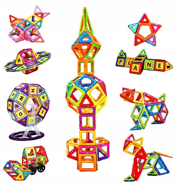 Klocki Magnetyczne 3D 128 elm KONSTRUKCYJNE Edukacyjne Prezenty