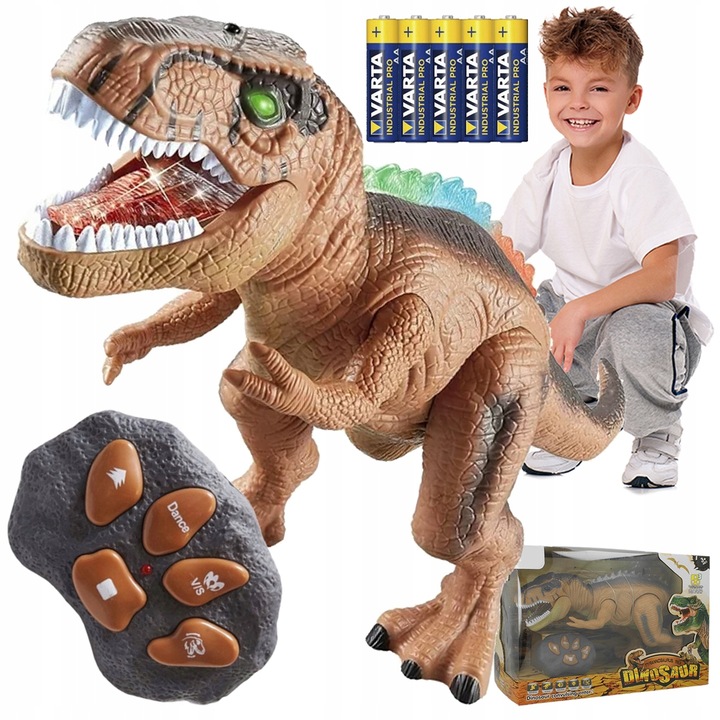 DINOZAUR ROBOT ZDALNIE STEROWANY RC Pilot ŚWIATŁO DŹWIĘK CHODZI +5x Bateria