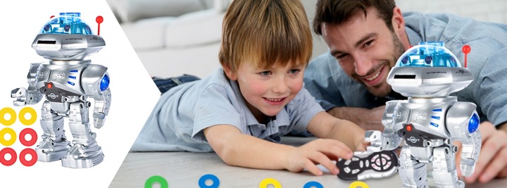 ZDALNIE STEROWANY ROBOT Pilot R/C STRZELAJĄCY KRĄŻKAMI do 5 metrów CHODZI