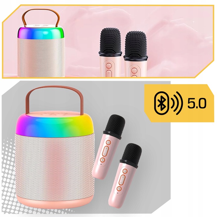 ZESTAW KARAOKE 2 MIKROFONY + GŁOŚNIK BEZPRZEWODOWY BLUETOOTH SUPER DŹWIĘK