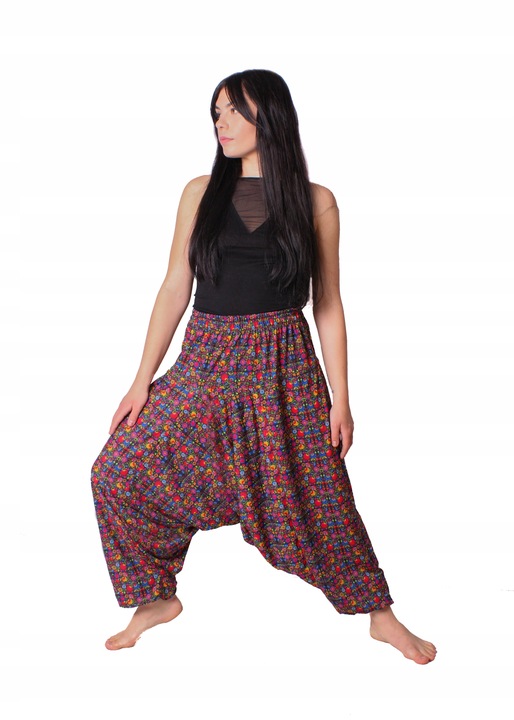 SZARAWARY SPODNIE KOLOROWE NADRUK FULL PRINT ŁOWICKIE