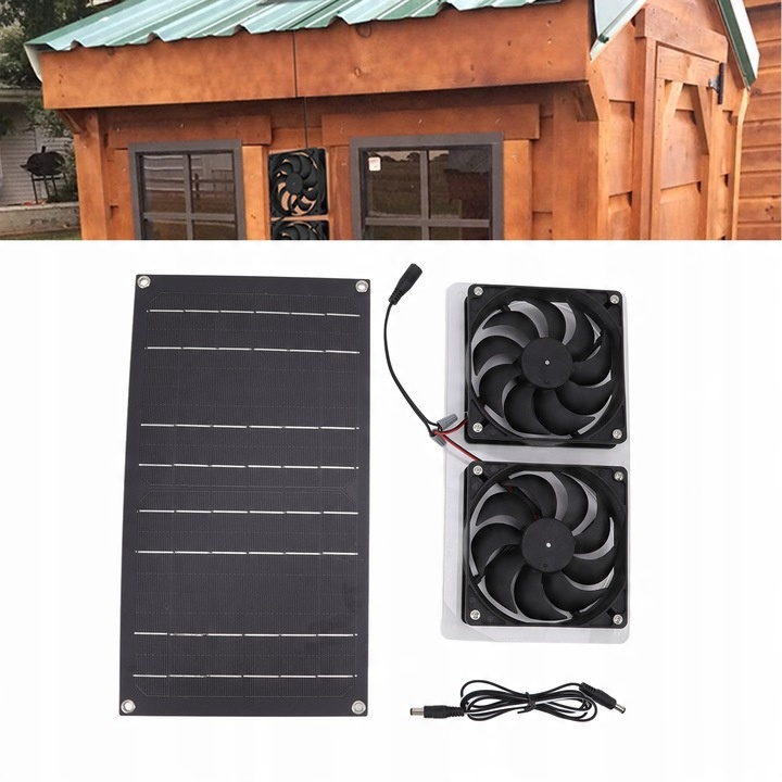 WENTYLATOR 12V + PANEL SOLARNY SŁONECZNY 100W USB