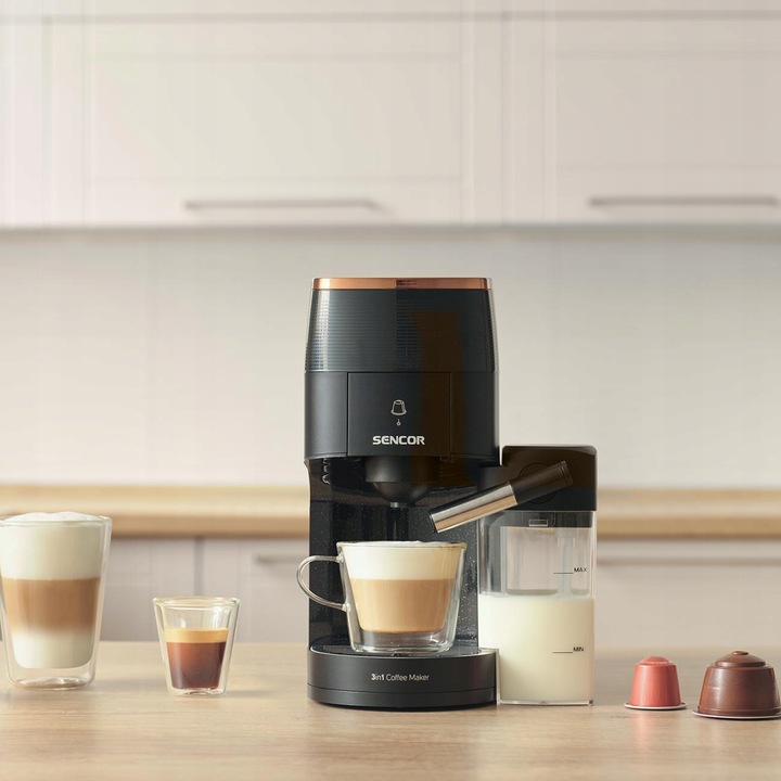 Ekspres do Kawy Kapsułkowy 3W1 Sencor SCC3000BK 1450W Nespresso Dolce Gusto