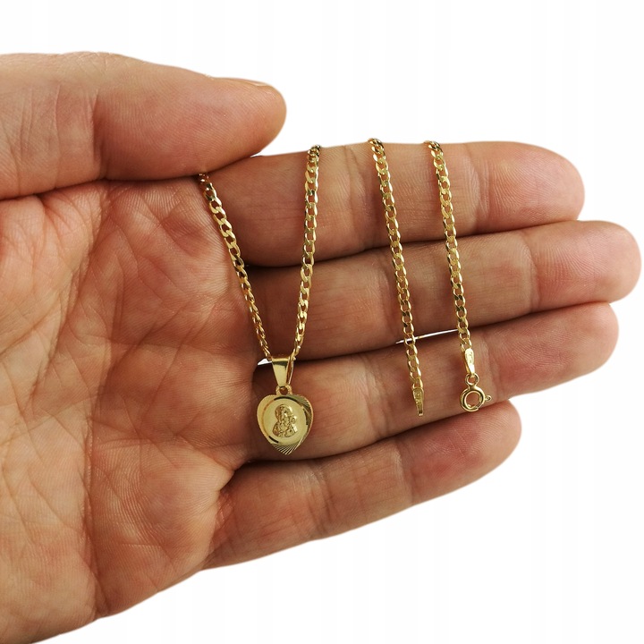 ZŁOTY ŁAŃCUSZEK Z MEDALIKIEM SREBRO 925/585 NA KOMUNIĘ CHRZEST GRAWER