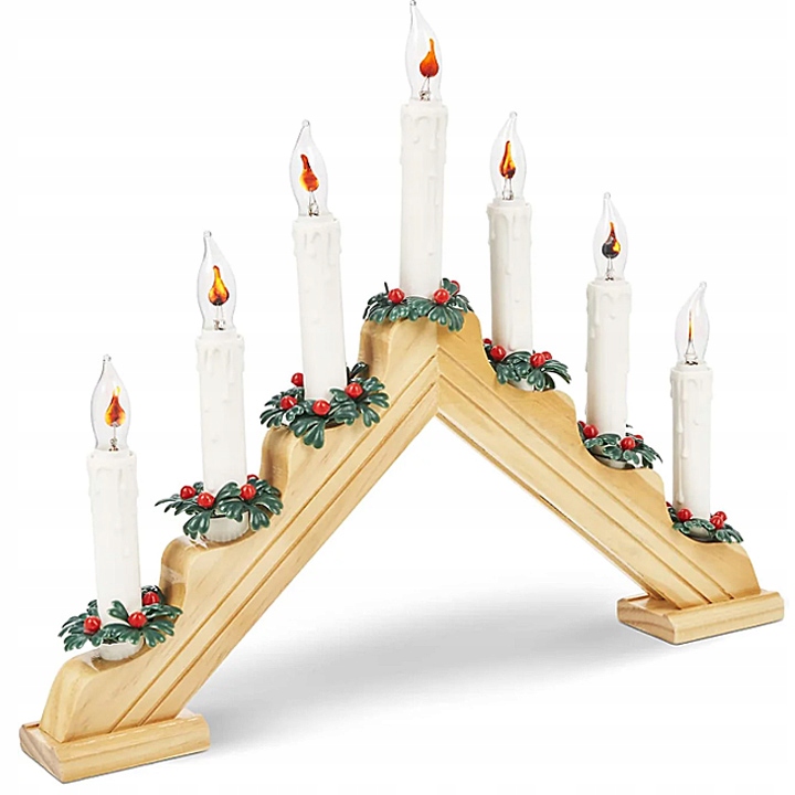 7 LED ŚWIECZNIK ADWENTOWY ŚWIĄTECZNY DREWNIANY ŚWIECE LAMPKI ŚWIECZKI PRĄD