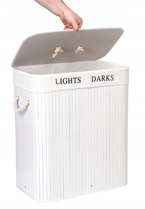 KOSZ BAMBUSOWY NA PRANIE BIELIZNĘ DWUKOMOROWY POJEMNIK Z PODZIAŁEM 100L