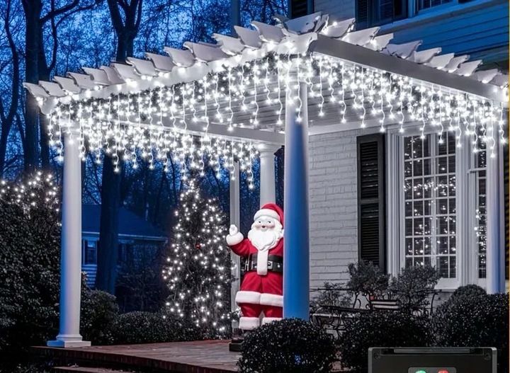 SOPLE LED 300 Zimny Biały+FLASH 14m Kurtyna Świetlna Lampki Zewnętrzne IP44