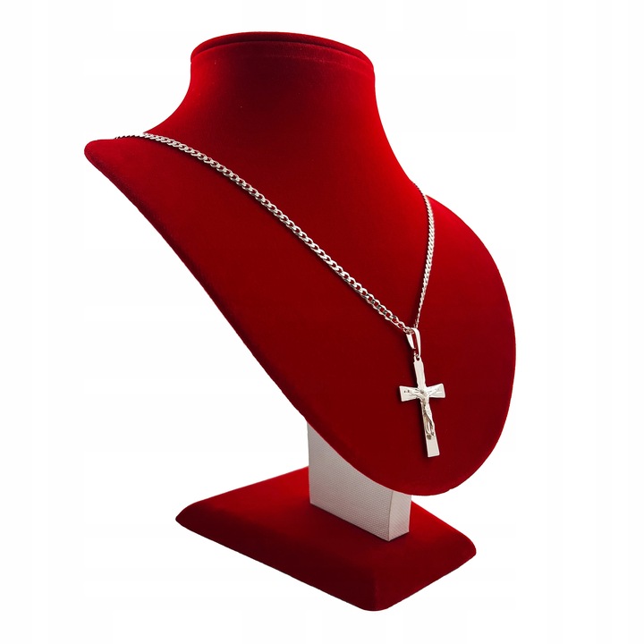 SREBRNY ŁAŃCUSZEK KOMUNIJNY + DUŻY KRZYŻYK JEZUS 925 / DLA CHŁOPCA + GRAWER