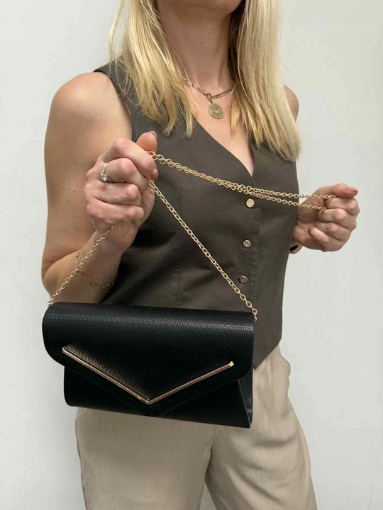 CZARNA torebka kopertówka wizytowa wesele komunia ślub NA ŁAŃCUSZKU