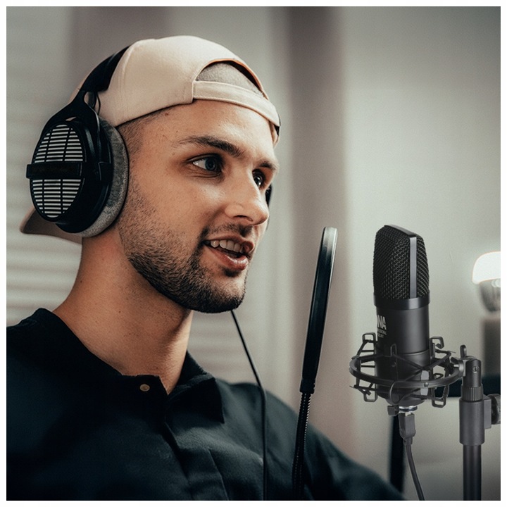 MIKROFON POJEMNOŚCIOWY USB + STATYW UCHWYT POP FILTR KOSZ DNA PODCAST 700