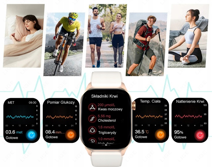 Zegarek Damski Smartwatch 380MAH ROZMOWY AMOLED Z Pomiar Cukru Ciśnienie