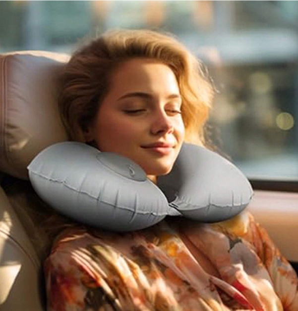 PODUSZKA PODRÓŻNA Dmuchana Samopompująca Welurowa ROGAL Do Spania Na Szyję