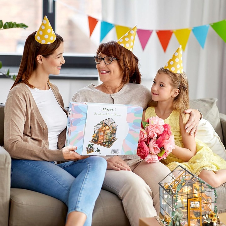 Domek dla Lalek Drewniany LED Piętrowy Retro Model do Złożenia DIY Meble