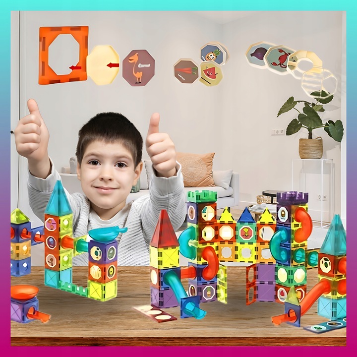 Klocki MAGNETYCZNE KONSTRUKCYJNE świecący tor 110 el 3D MAGNETIC Edukacyjne