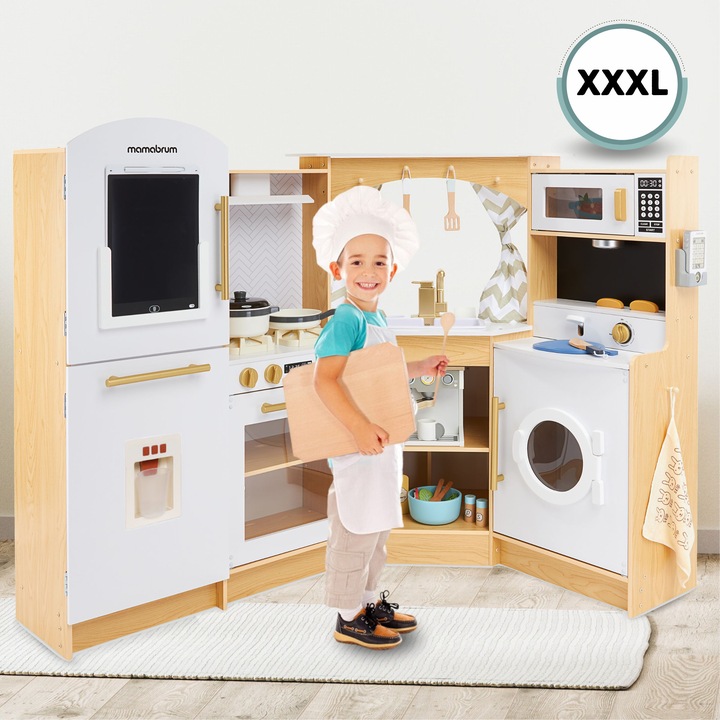 DUŻA DREWNIANA KUCHNIA INTERAKTYWNA XXXXL Z OŚWIETLENIEM LED - 50 ELEMENTÓW