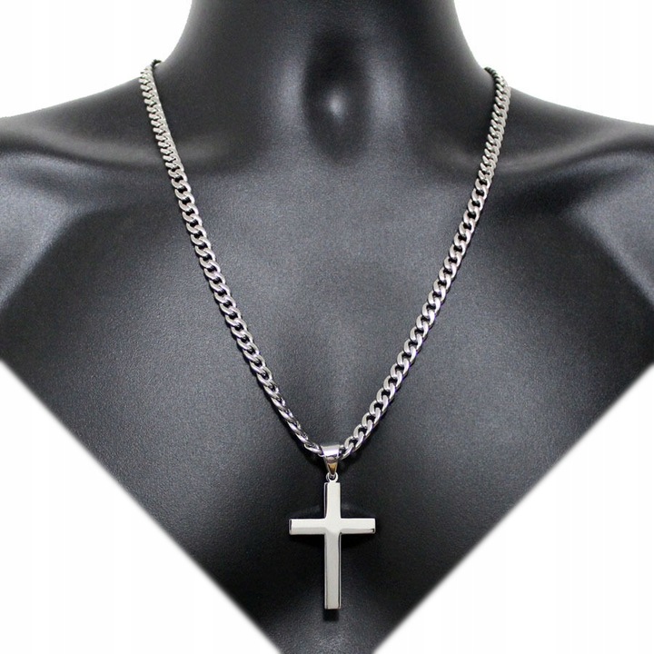 SREBRNY Łańcuszek z Krzyżykiem Męski Diamentowany Krzyż Włoski + GRATIS