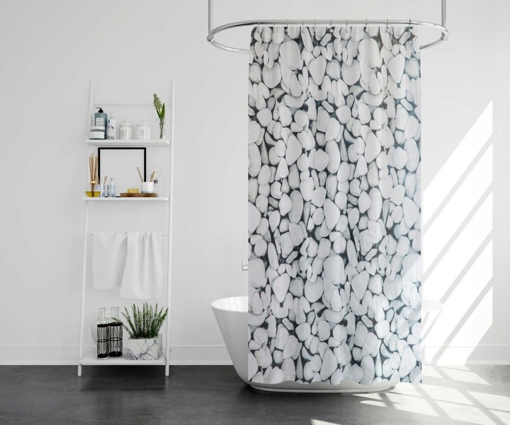 ZASŁONA ZASŁONKA PRYSZNICOWA MATERIAŁOWA WIESZAKAMI KÓŁKAMI KABINY 180x180