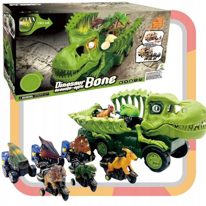 Auto transporter DINOZAUR interaktywny w zestawie z Quadem i motorem