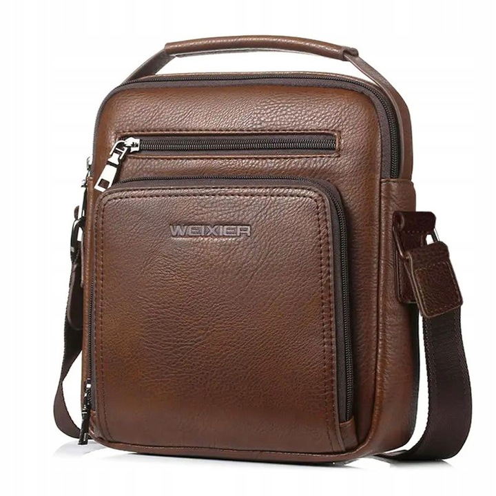 SASZETKA MĘSKA SKÓRZANA TORBA NA RAMIĘ DO RĘKI BRĄZ Z KIESZENIĄ