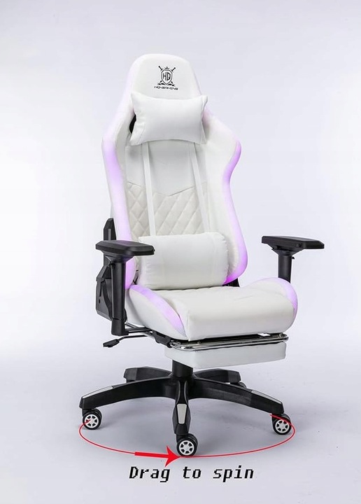 FOTEL GAMINGOWY BIUROWY WYGODNY KRZESŁO GRACZA OBROTOWY +RGB LED I PODNÓŻEK